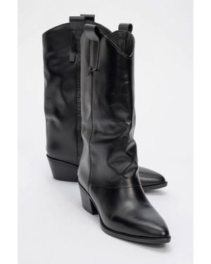 Forever & Always Shoes Teodora Leather Block Heel Boot - Black