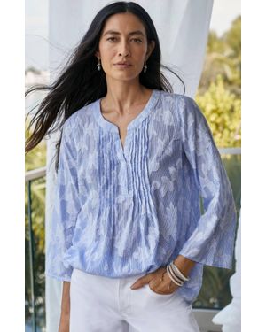 J.Jill Clipped-Jacquard Striped Top - Blue