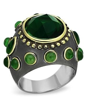 Fashnzfab Reverse Two-Tone Brass Ring With Synthetic Synthetic Glass - Green