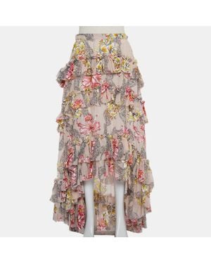 Philosophy Floral Printed Cotton & Silk Ruffled Asymmetric Hem Midi Skirt - Pink