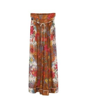 Zimmermann Ginger Floral-Print Wide-Leg Pants - Brown