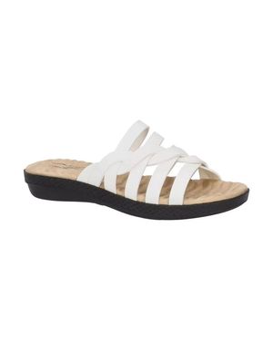 Easy Street Sheri Sandals Faux Leather Slip On Slides Htat522 - White