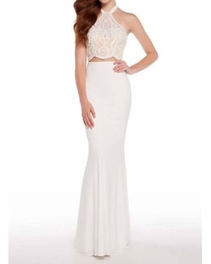 Alyce Paris Two Piece Halter Neck Embroidered Long Gown - White