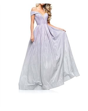 Colors Dress Long Metallic Glitter Off Shoulder Gown - Gray