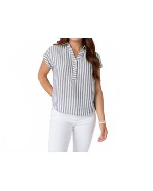 Coco + Carmen Reagan Cap Sleeve Striped Collared Top - Black