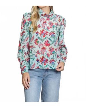 Apny Puff Sleeve Blouse With Ruched Detail - Multicolor