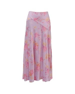 LoveShackFancy Ziggy Floral-Print Midi Skirt - Purple