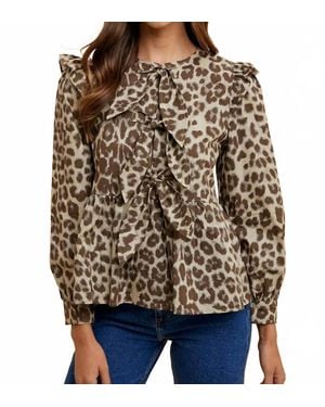 Anniewear Becca Tied Leopard Peplum Blouse - Brown