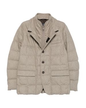 Fay Double-Breasted Quilted Padded Grid Stitch Jacket - Gray
