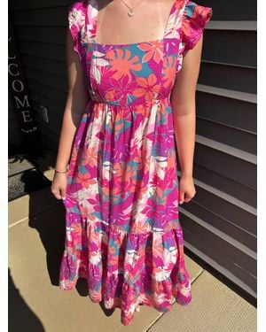 Staccato Tropic Like Its Hot Midi Dress - Pink