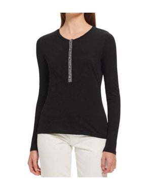 Goldie Placket Henley Top - Black