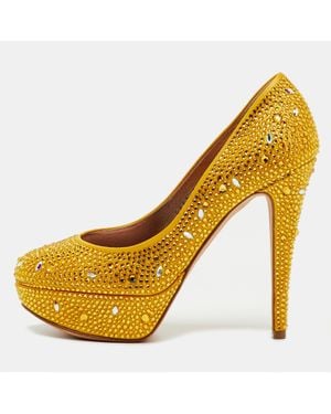 Gina Satin Dolly Crystal Embellished Platform Pumps - Yellow