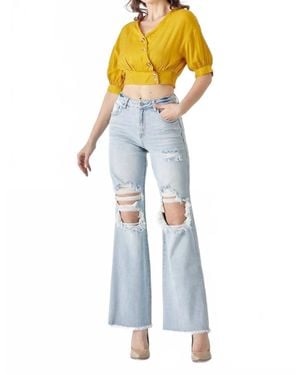 Risen High Rise Distressed Wide Leg Dad Jeans - Blue