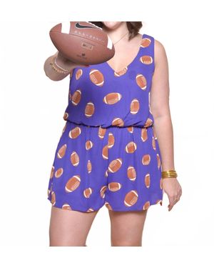 Adrienne Football Print Vneck Romper - Purple
