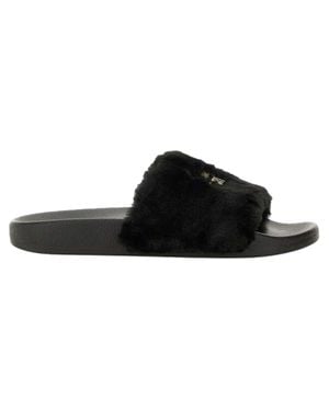 Versace Logo Fur Slide - Black