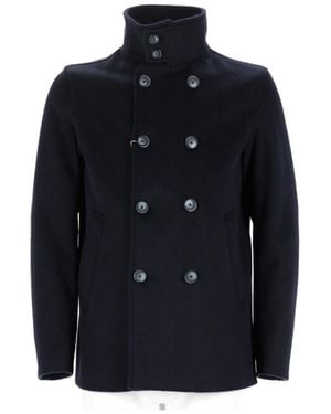 Herno Double-Breasted High Stand Collar Polyester-Blend Coat - Blue