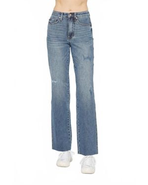 Judy Blue High Waist Tummy Control Cut Raw Hem Straight Jeans - Blue