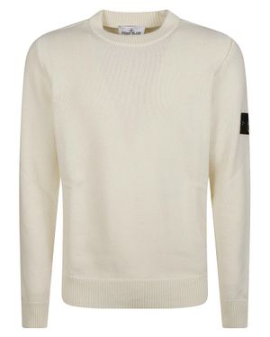 Stone Island Rws Patch Virgin Wool Crewneck Sweater - White