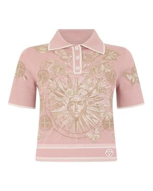 Philipp Plein Polo Shirt Butterfly Tattoo - Pink