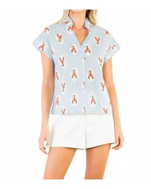 Thml Striped Short Sleeve Lobster Print Top - White