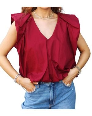 Karlie Solid Poplin Sleeveless Bubble Top - Red