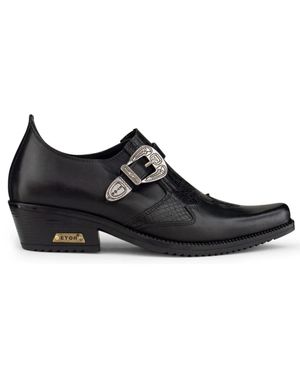 Etor Real Leather Snake Western Cowboy Shoes - Black