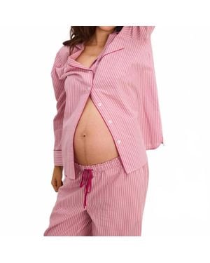 HATCH Striped Cotton Classic Pajama Set -Maternity - Pink