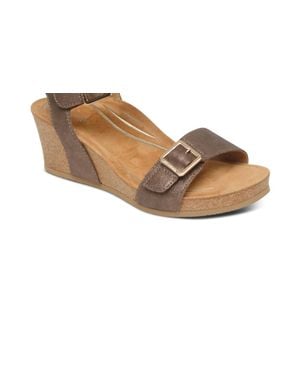 Aetrex Lexa Cork Wedge Quarter Strap Sandals - Black