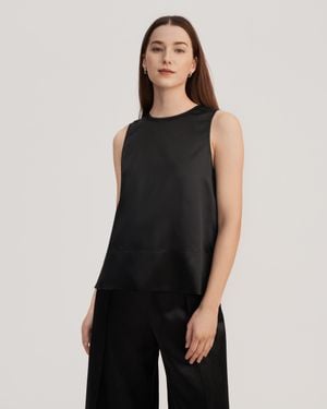 LILYSILK Elegant Round Neck Silk Tank Tops - Black