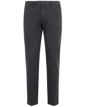 BRIGLIA Anthracite Flat-Front Cuffed Cotton Straight-Leg Pants - Blue