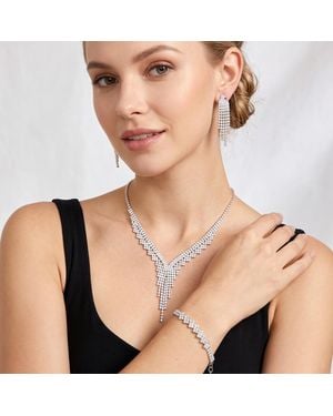 Fashnzfab Rhinestone Paved Fringe Necklace Jewelry Set - Black
