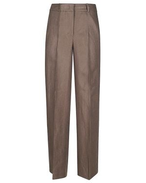 Peserico Linen Gabardine Pants With Pleat And Subtle Shine - Brown
