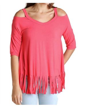 Umgee Cold Shoulder Fringe Top - Pink