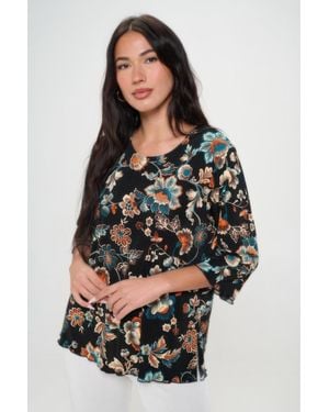 TRUEDAMES Print Quarter Sleeve Top - Multicolor