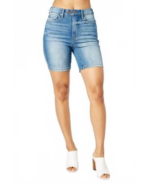 Judy Blue High Waist Tummy Control Double Button Bermuda Shorts - Blue
