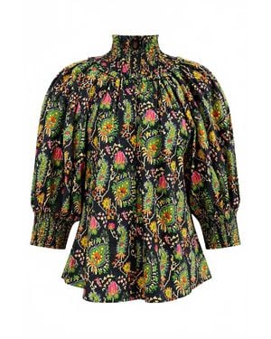 Never A Wallflower Gathered Neck Button Top - Green