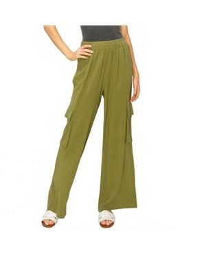 Risen High Rise Linen Wide Cargo Pants - Green