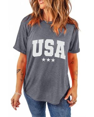 Shewin Usa Letter Crewneck Tee - Gray