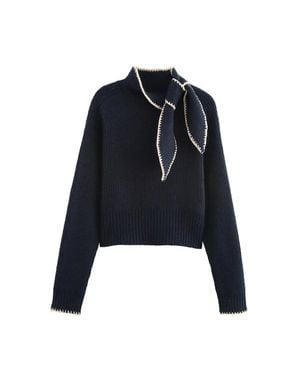 TRUEDAMES Sweet Bow Detail Knit Sweater - Blue