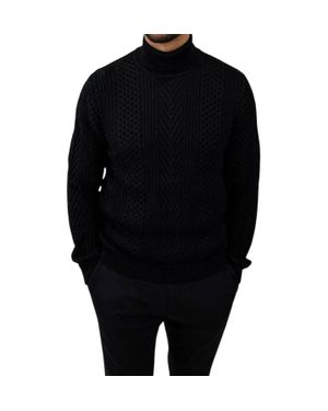7 Downie St. Cable Knit Turtleneck Sweater - Black