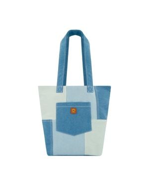 C&C California Denim Patchwork Tote With Pocket - Blue