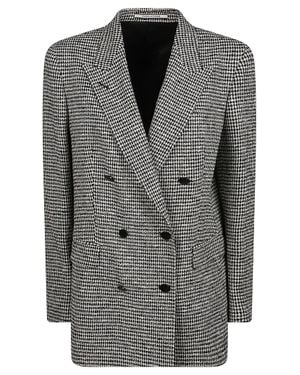 Tagliatore Double-Breasted Houndstooth Blazer With Tailored Silhouette - Gray