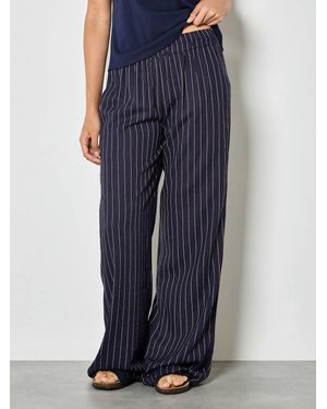 Apricot Linen Blend Pinstripe Pant - Blue