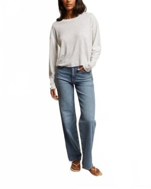 PERFECTWHITETEE Linen Jersey Spandex Long Sleeve Crewneck Sweater - Blue