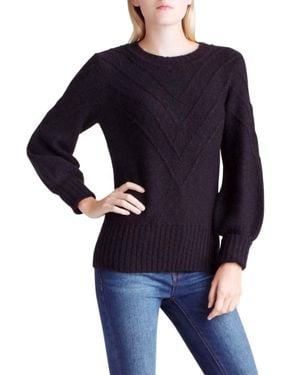 Kensie Variegated Cotton Blend Long Sleeve Sweater - Blue