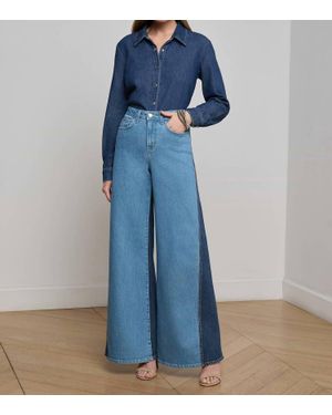 L'Agence Beau High Rise Wide Leg Contrast Pants - Blue