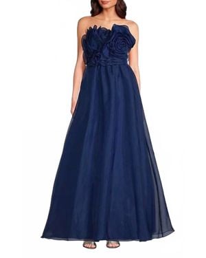 Adrianna Papell Strapless Organza Strapless Rosette Ruffle Ball Gown - Blue