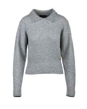 Twinset Textured Knit Polo Sweater - Gray