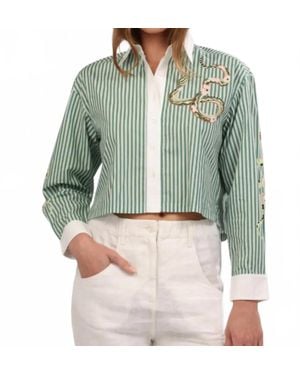 Las Sureñas Poplin Cropped Shirt - Green