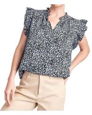 Eesome Ruffle Sleeve Tie Neck Blouse - Blue